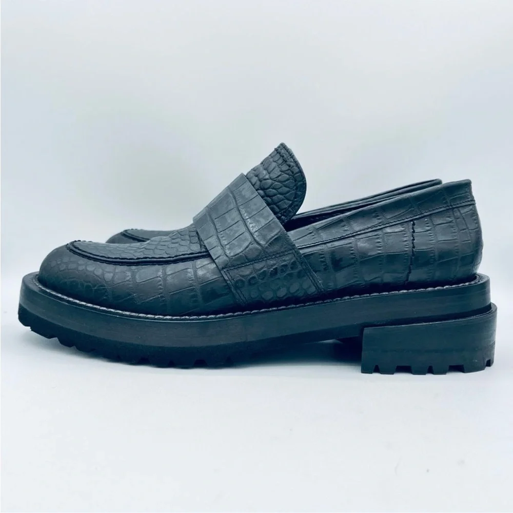 Marni Teal Croc-Effect Embossed Leather Platform Loafers | Lug Sole EU 38 / US 8 - Picture 10 of 11